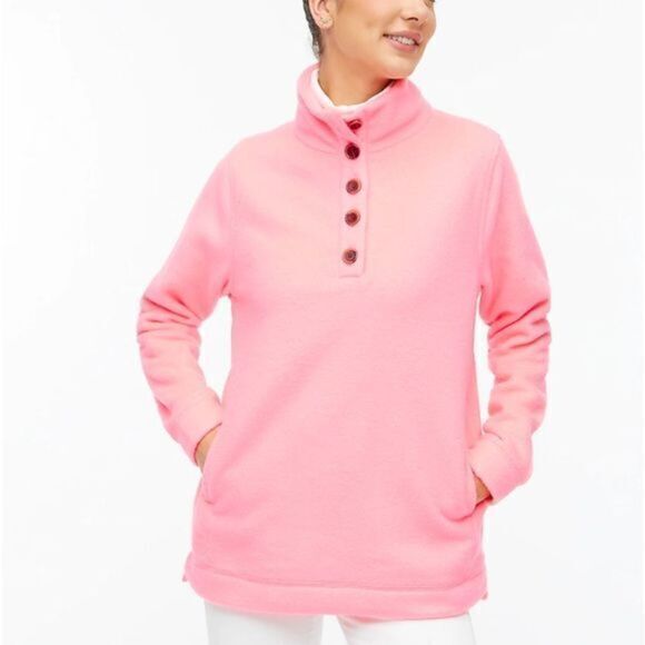 J.CREW EUC Neon Capri Pink Sherpa Button-front Tunic SMALL - Picture 1 of 4